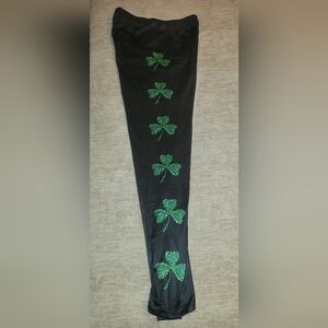 Black Leggings with Green Shamrock Design